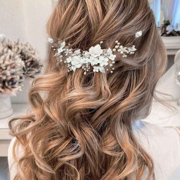 Flower Bride Wedding Hair Vine Pearl Bridal Headpiece Leaf Hair Accessories Hair - Picture 5 of 8